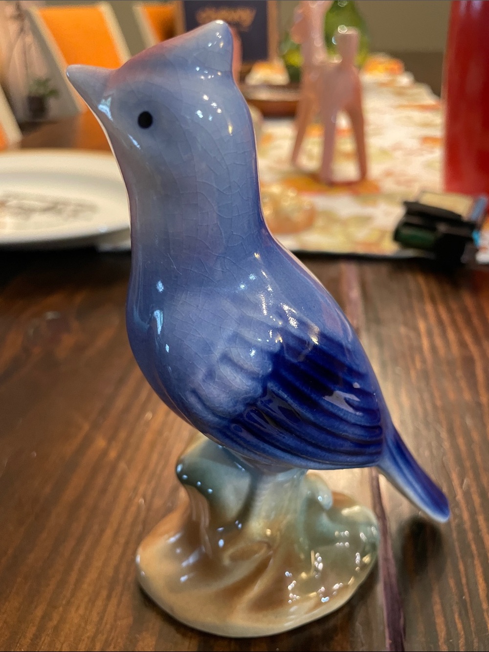 vintage Blue Ceramic Bird Figurine - Decorative Bird